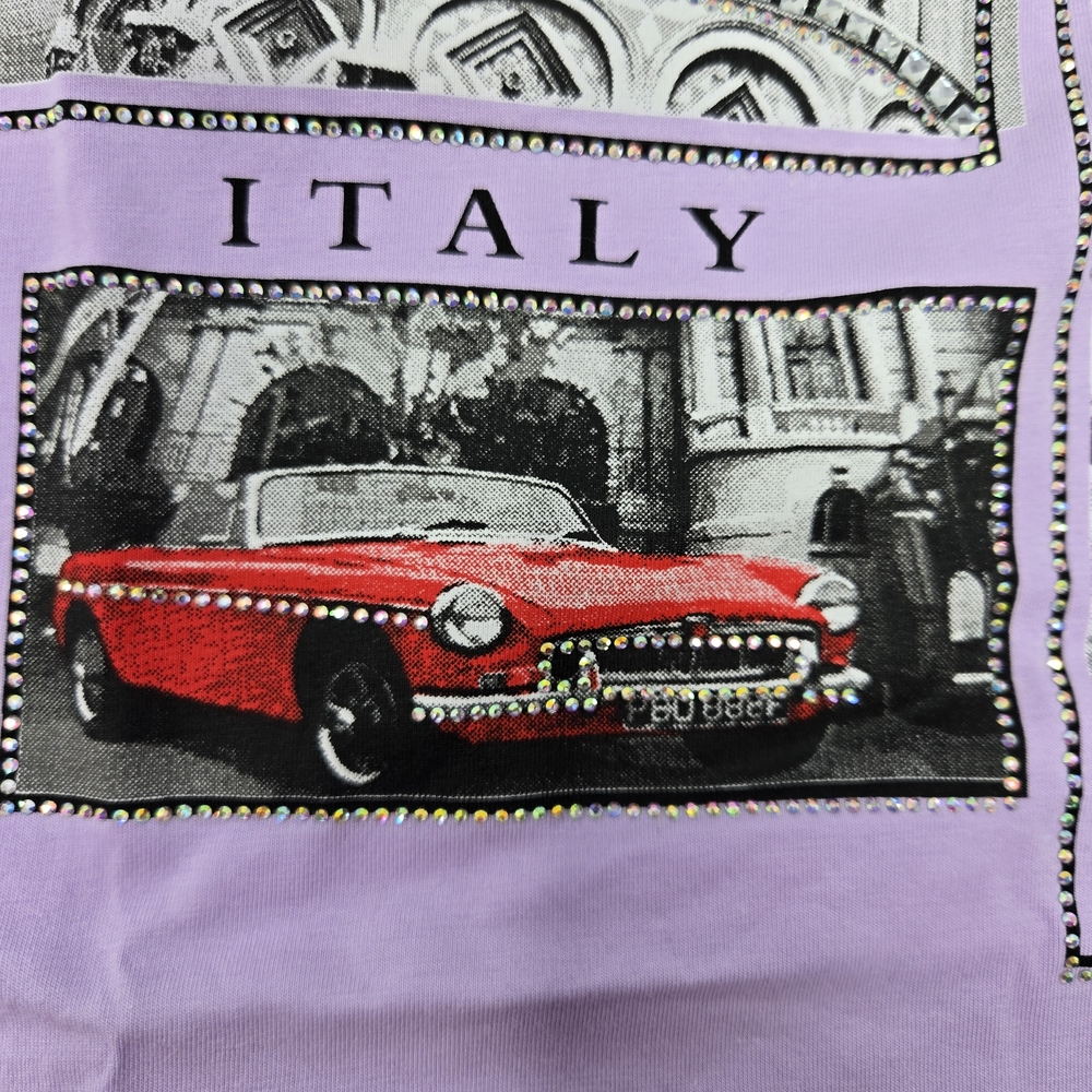 Purple Graphic T-Shirt With Rhinestones S/M - Picture 3 of 3